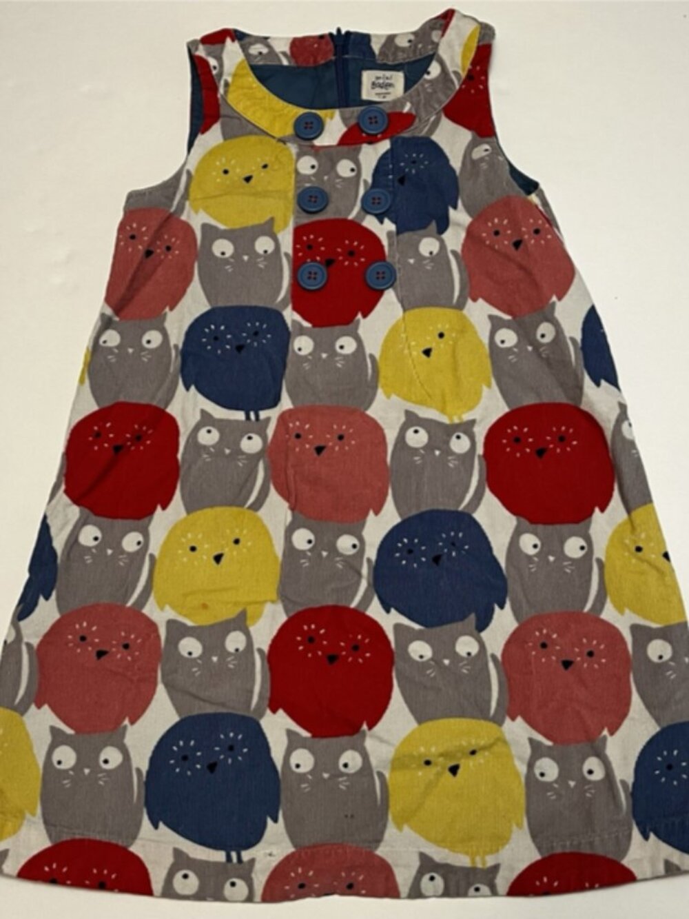 Mini Boden Girls Dress 7-8Y Multicolor Owl Print A-Line Sleeveless
